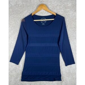 INC International Concepts Womens Top Size M Blue 3/4 Sheer Sleeve Banded Blouse